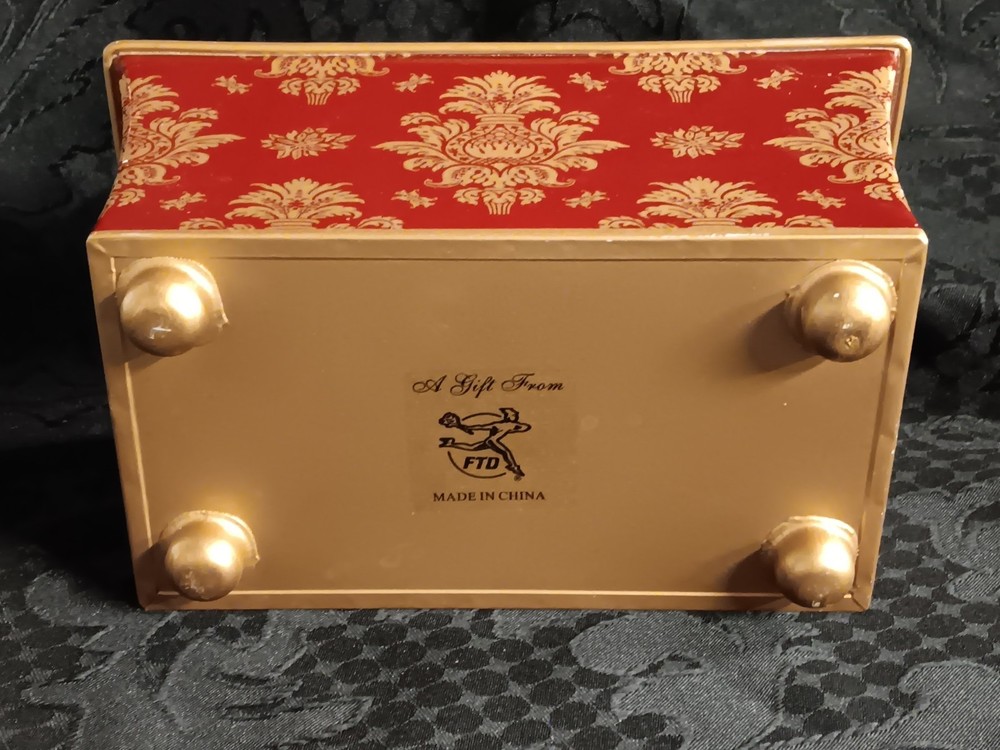 Decorative Metal Planter Damask Pattern Red and Gold colors FTD Container