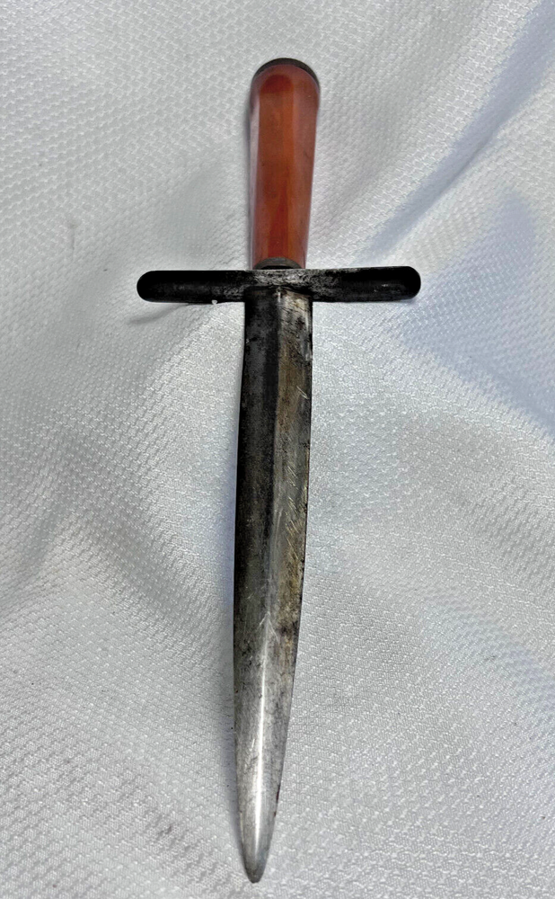 WW1 WW2 Dagger Butterscotch Swirl Bakelite Handle Dbl Edge Single Blade Knife