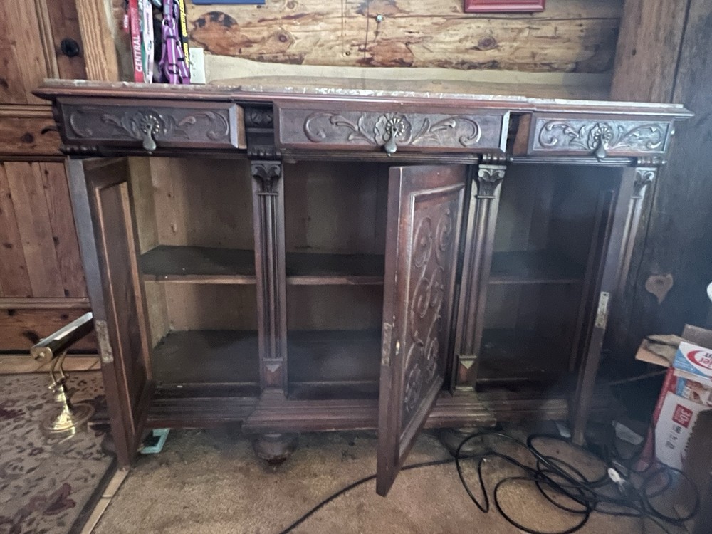 Vintage Renaissance Side Board With Marble Top