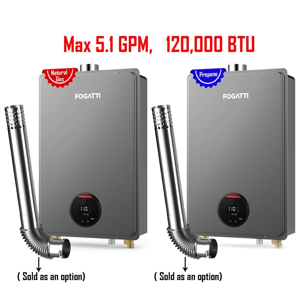 Natural Gas/Propane Instant Hot Water Heater Tankless Indoor 5.1 GPM 120K BTU