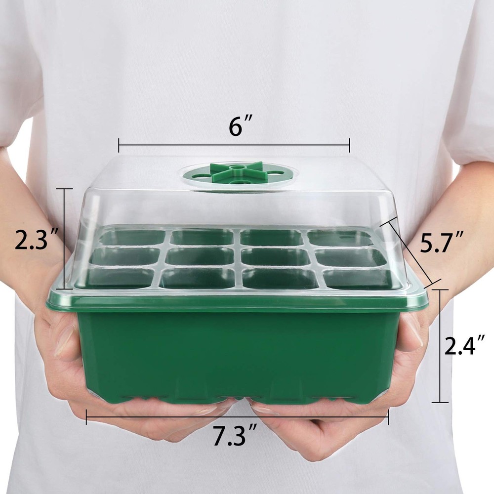 Seed Starter Tray, 12-Pack 144 Cells Seedling Starter Trays, Humidity Adjusta...