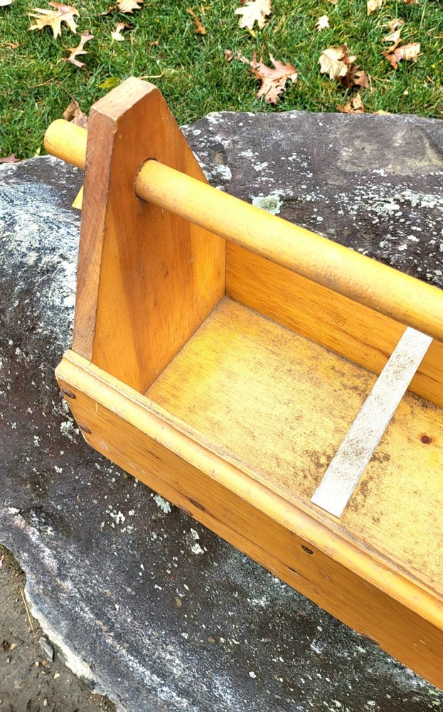 Vintage Unique Handmade Primitive Solid Wood Tool Box Caddy Carrier Storage 31"