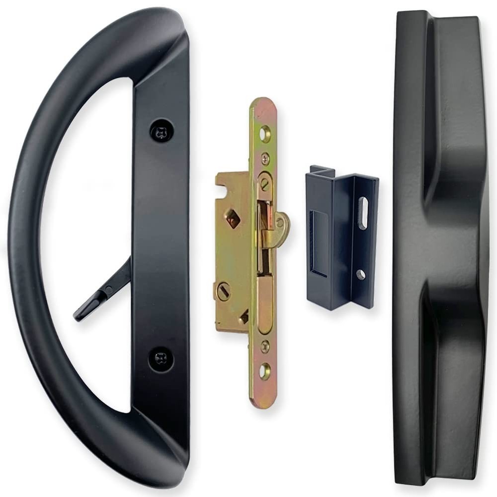 Patio Sliding Door Handle Set with Mortise Lock, Face Plate and Keeper, Replacem