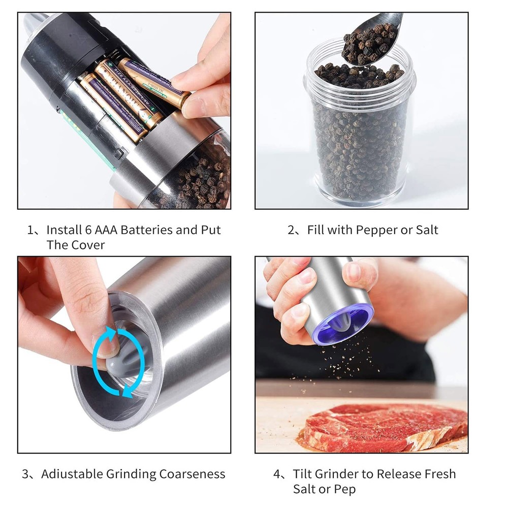 2X Upgrade GravityElectric Pepper and Salt Grinder Kitchen Automatic Tool+Lights