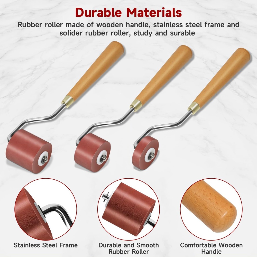 3pcs Rubber Rollers Brayer - Brayer Rollers for Crafting, Ink Roller Set with...