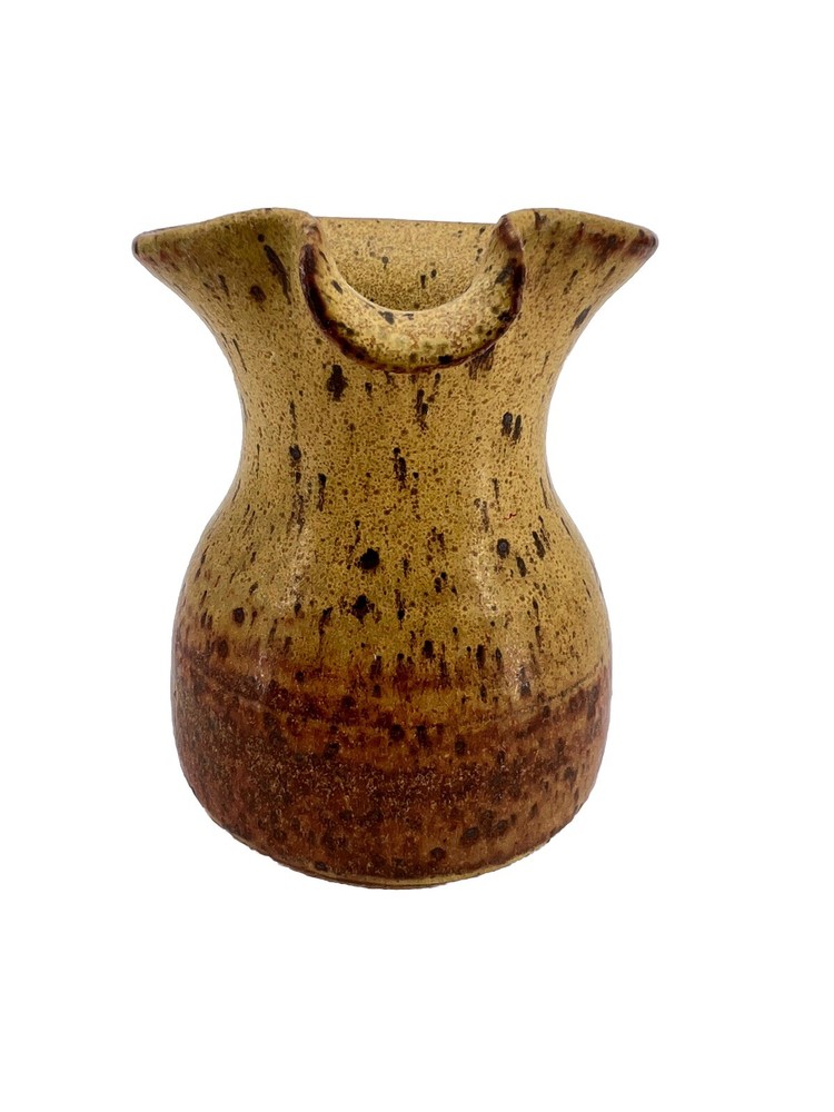 Hand Thrown Stoneware Art Pottery Pitcher Jug Brown 5" Signed Harriet Eplith?