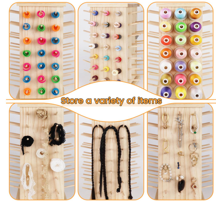 New brothread 93-Spool Rotating Thread Rack–Wooden Organizer for Sewing & Crafts