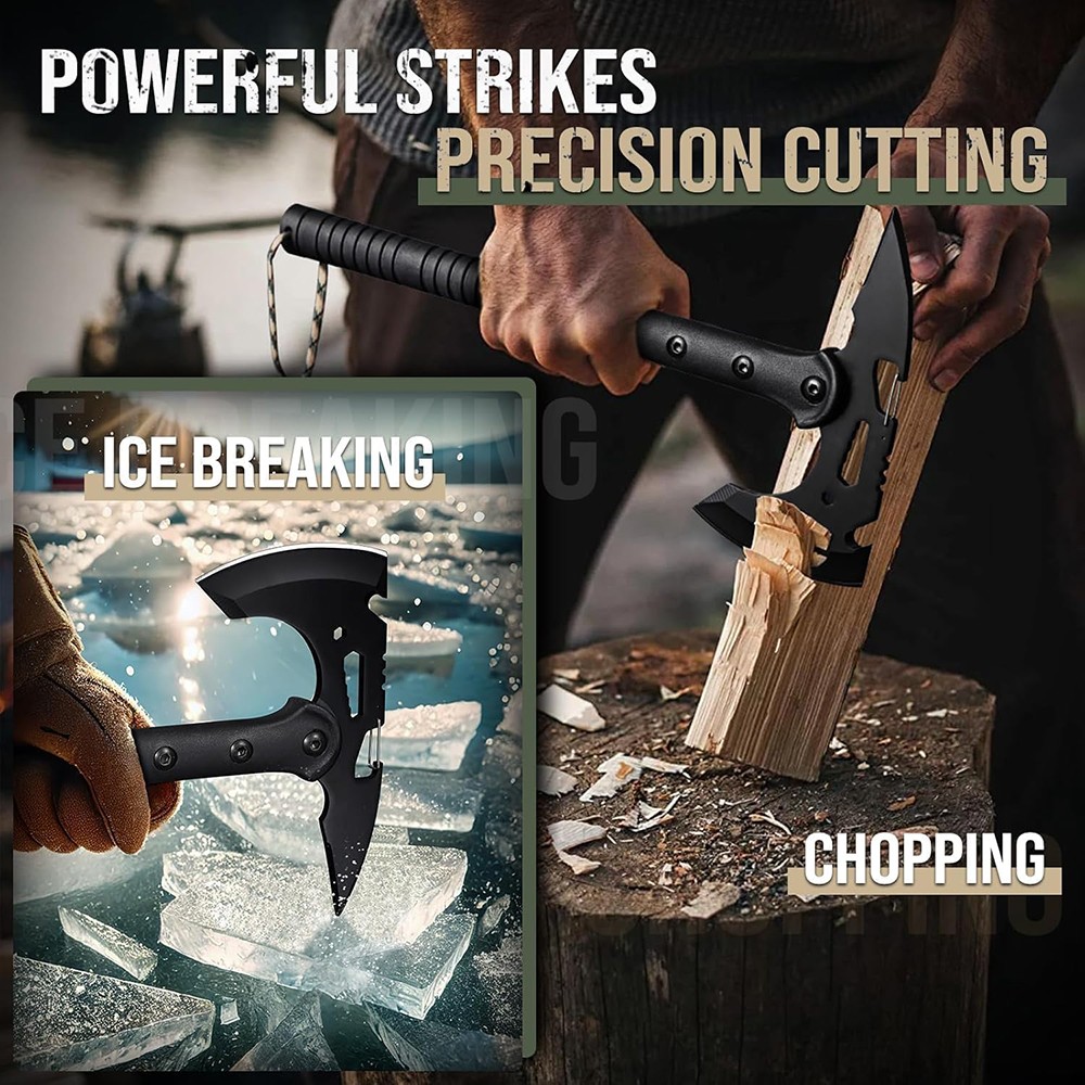15” Tactical Axe and Multi-Tool Hammer, Camping & Survival Axe with Sheath