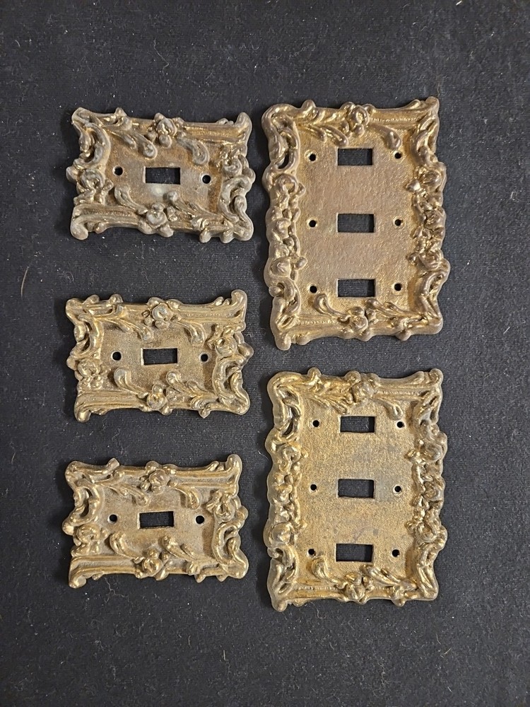 Vintage Decorative Metal Light Switch Cover Gold, Used