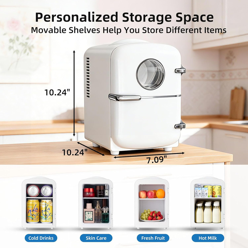 Compact Mini Fridge, 4L Capacity/6 Cans Portable Cooler and Warmer Compact Refri