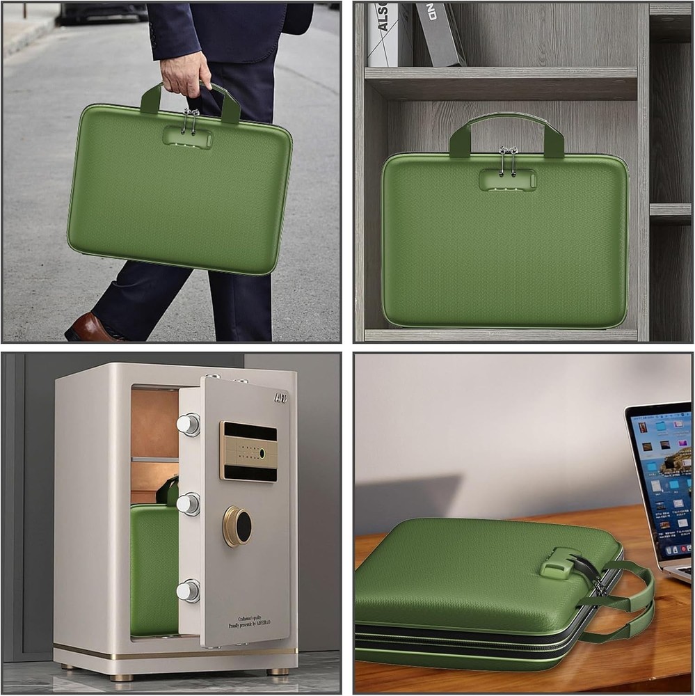 Fireproof File Organizer,Fireproof Document Box with Lock,Large 13 Pocket Green