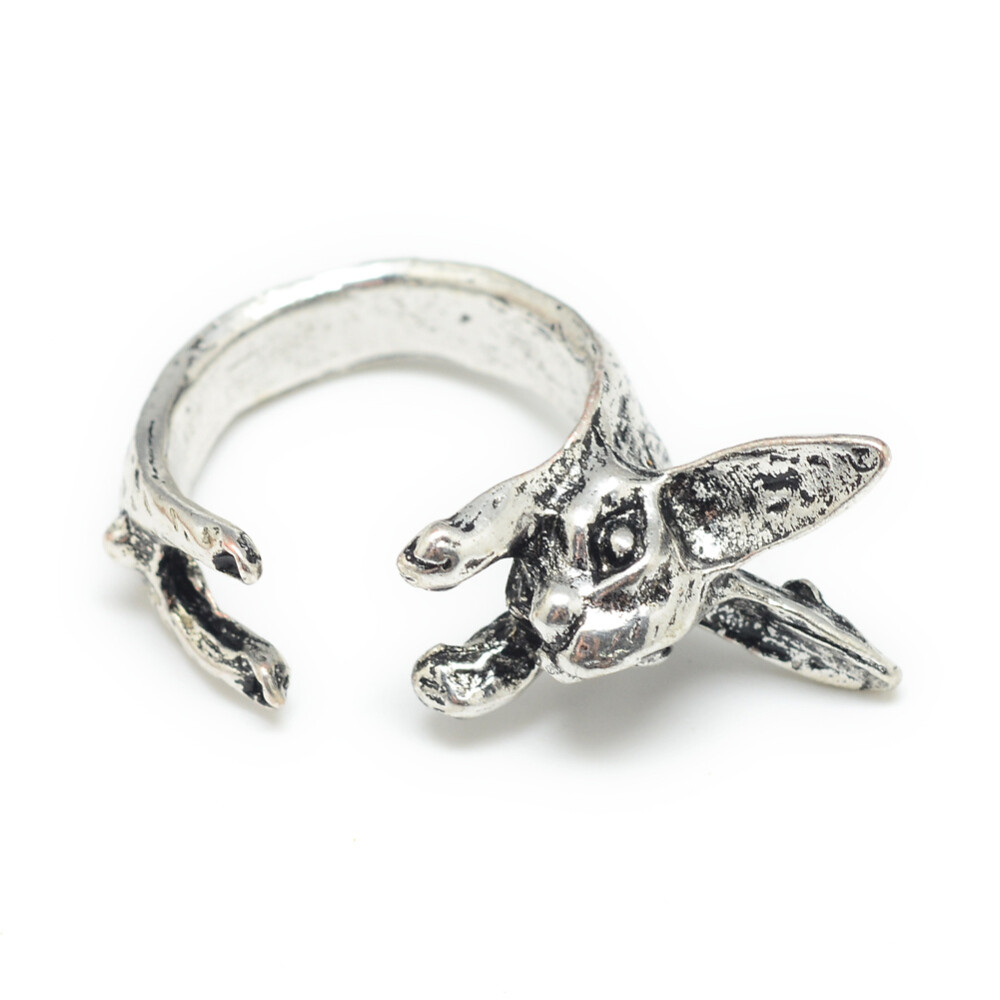 Alloy Cuff Finger Ring Rabbit Antique Silver Size 7 Adjustable 17mm P424