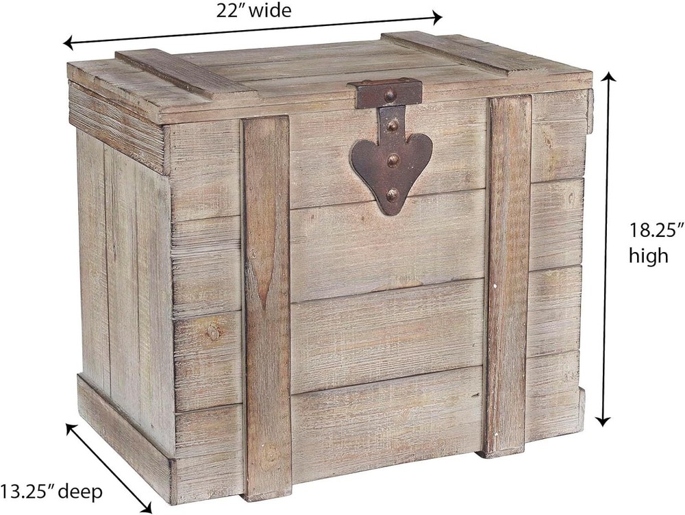 White Washed Rustic Decorative Wooden Trunk, Medium