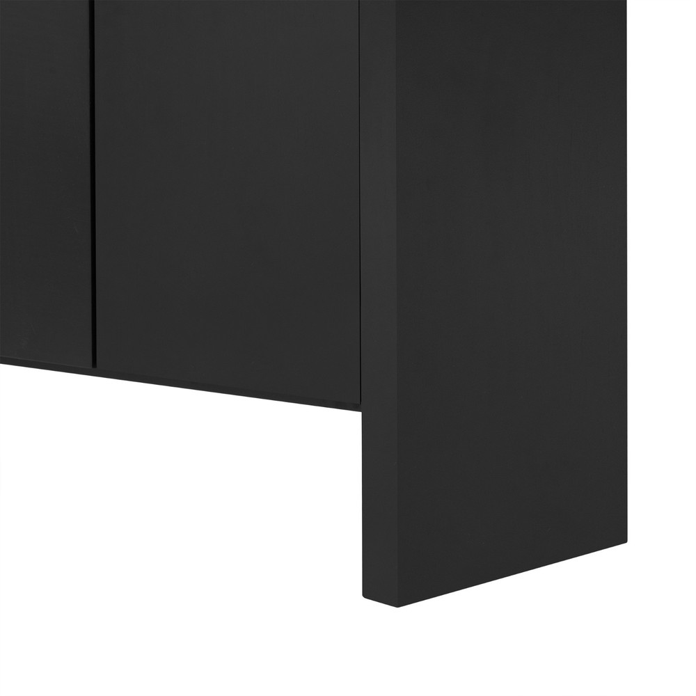 60" Modern Minimalist Solid Wood Veneer Sideboard (4 Doors+Open Shelf, Natural