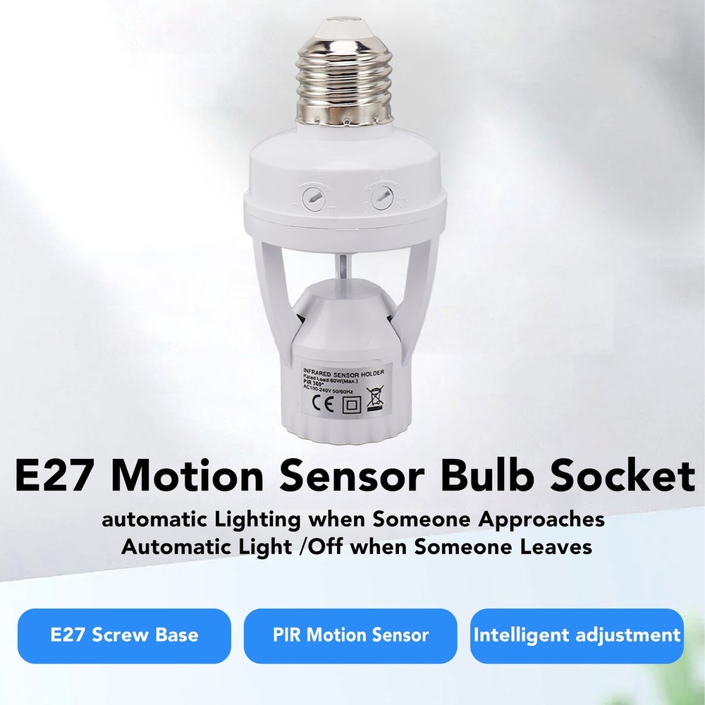 Motion Sensor Light Socket Automatic Nighttime On Off For Basement