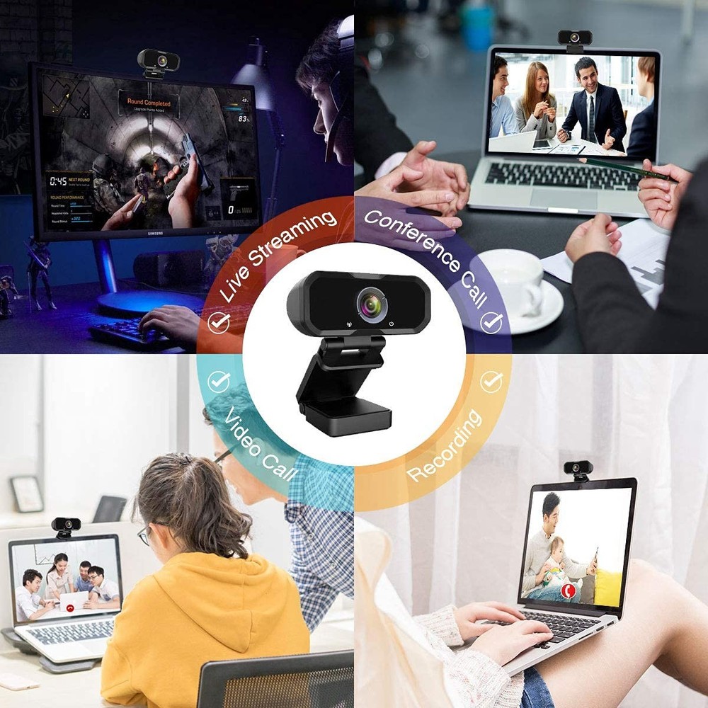 Webcam 1080p HD Computer Camera - Microphone Laptop USB PC Webcam with Privacy S