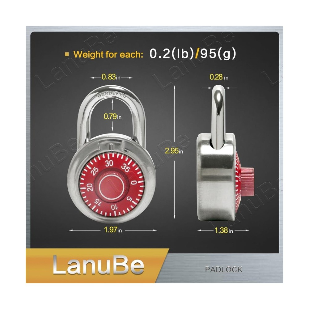 Standard Dial Combination Lock, 2 in. Wide, with Different Combinations, Red ...