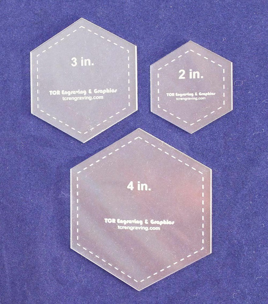 Hexagon Templates. 2", 3", 4" - Clear 1/8"