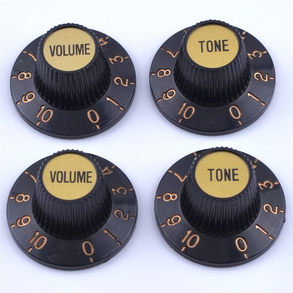 Black W/ Gold Witch Hat AMP Black & Gold Skirted Volume Tone Control Knobs