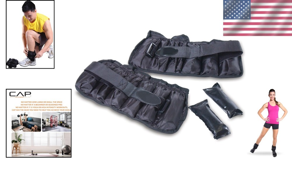 Cap Barbell Adjustable Ankle Weights 10-20lb Pair - Black for Toning & Strength