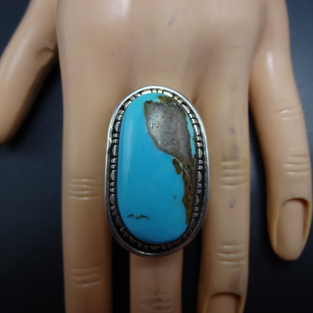 Heroic RYDEL CURTIS Navajo EASTER BLUE TURQUOISE Sterling Silver RING size 7