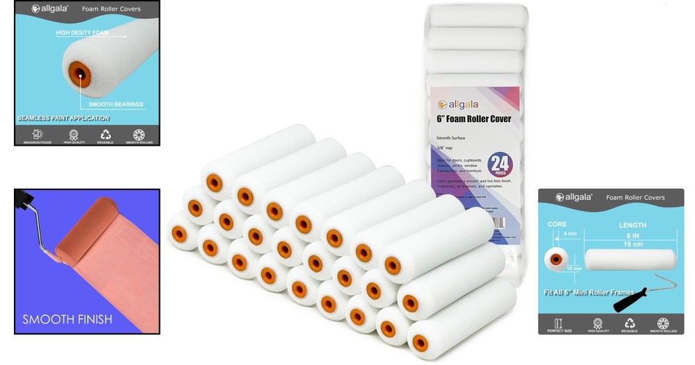 High-Density Foam Paint Rollers - 24 Pack of 6