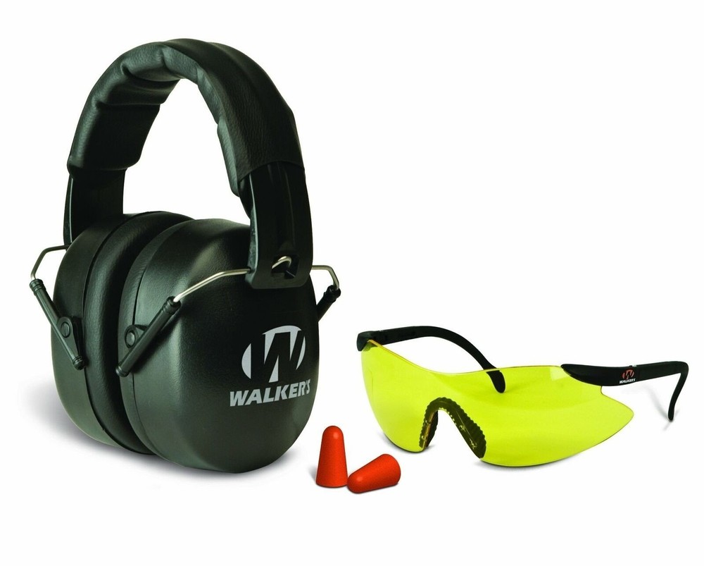 Walker's Game Ear EXT Folding Range Earmuff & Shooting Glasses Combo GWP-FM3GFP