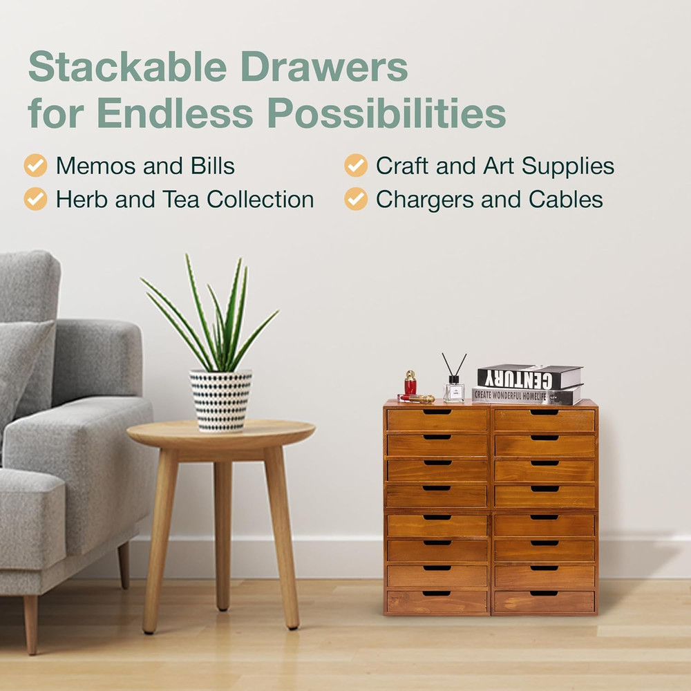 Modern Mahogany 4-Pack Desktop Drawer Organizer - Stackable Storage Solution