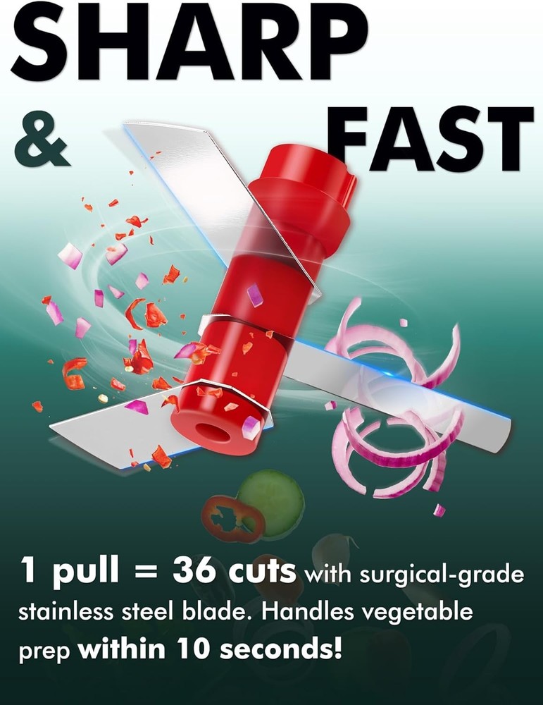 Manual Food Processor Vegetable Cutter, Geedel Pull Chopper with String, Food Ch