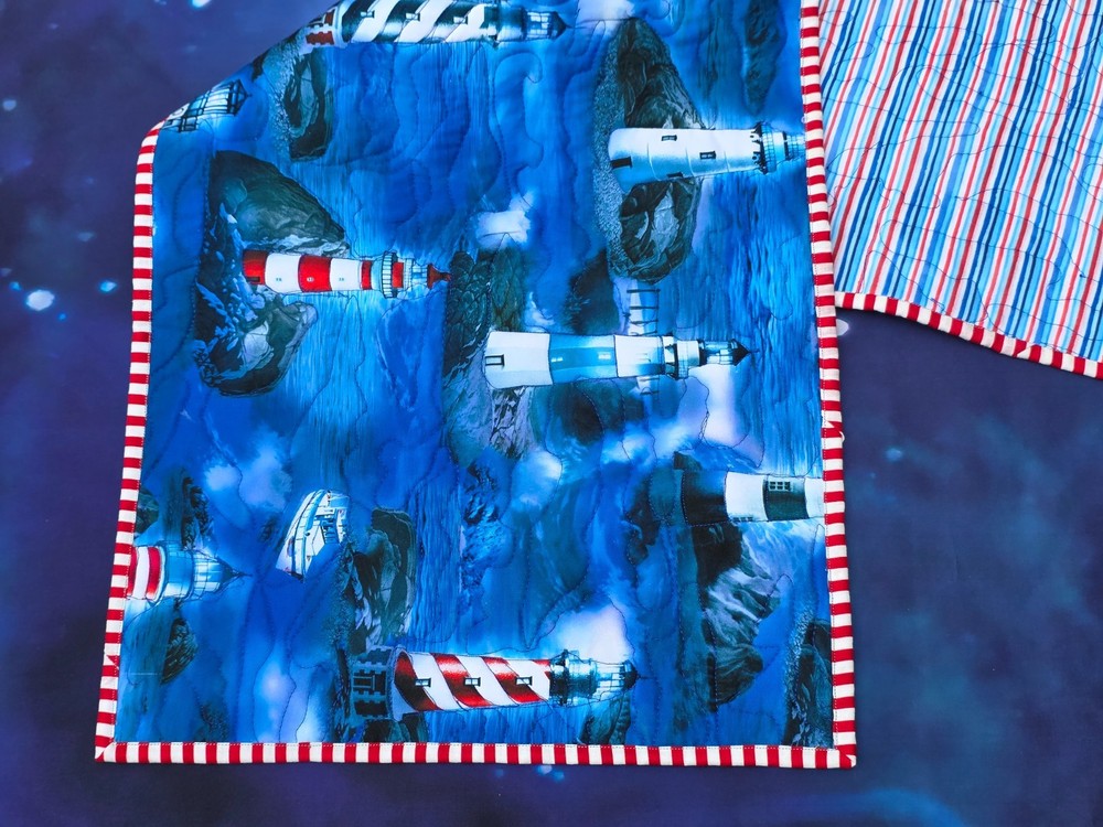 Handmade Quilted Table Runner Beach Lighthouse cape harbor
