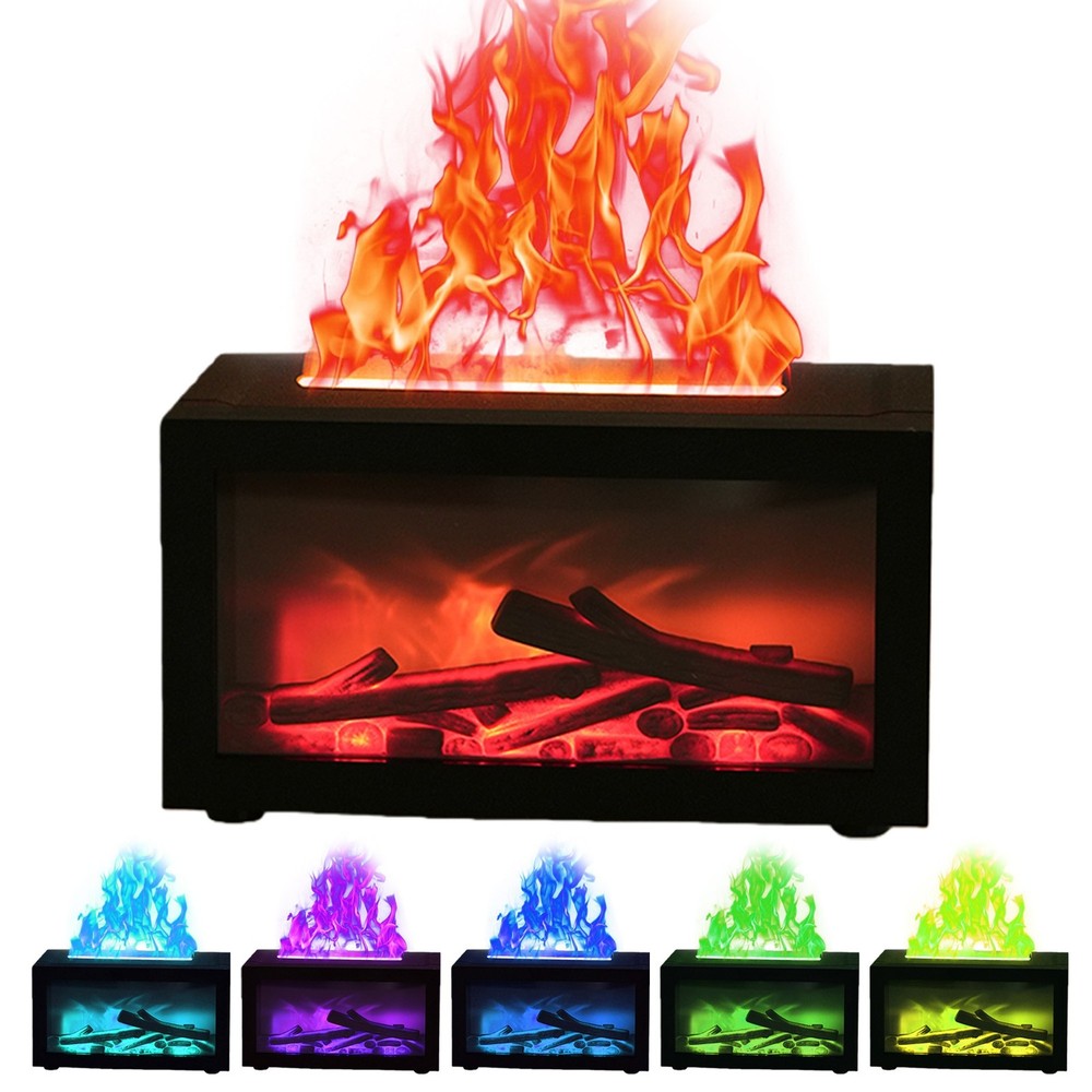 7 Color Fireplace Aroma Diffuser Flame Home Mist Humidifier Mute Work