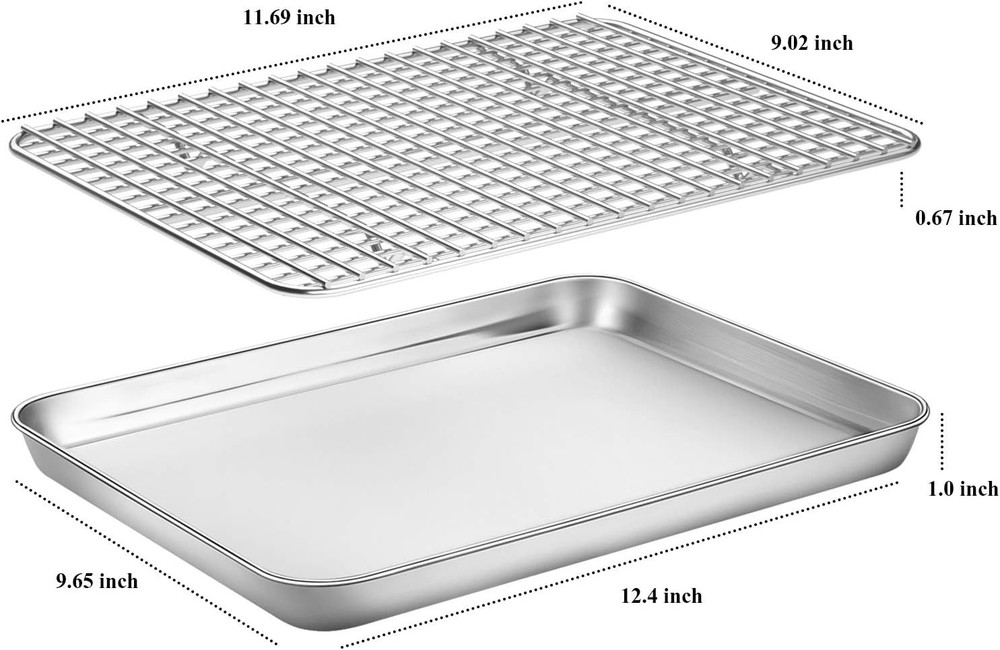 Baking Sheet with Cooling Rack Set [2 Sheets + 2 Racks], 12 inch, Silver