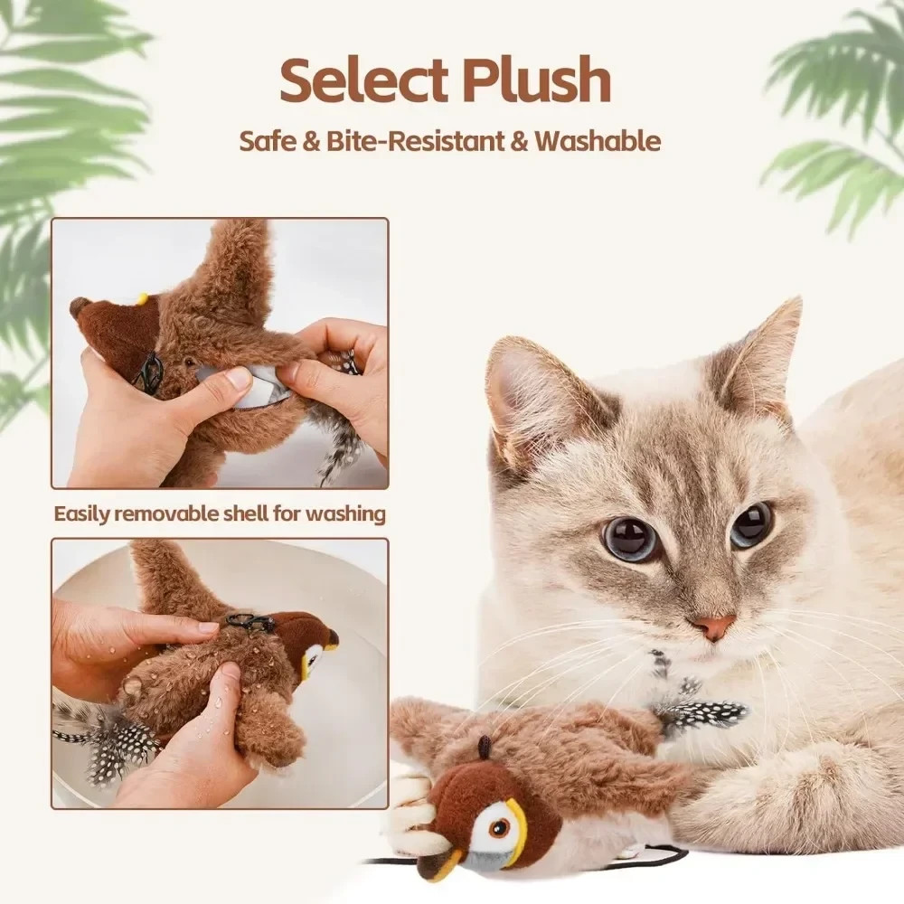 Electronic Interactive Fly Bird Cat Toys USB Pet Simulation Sparrow Toy