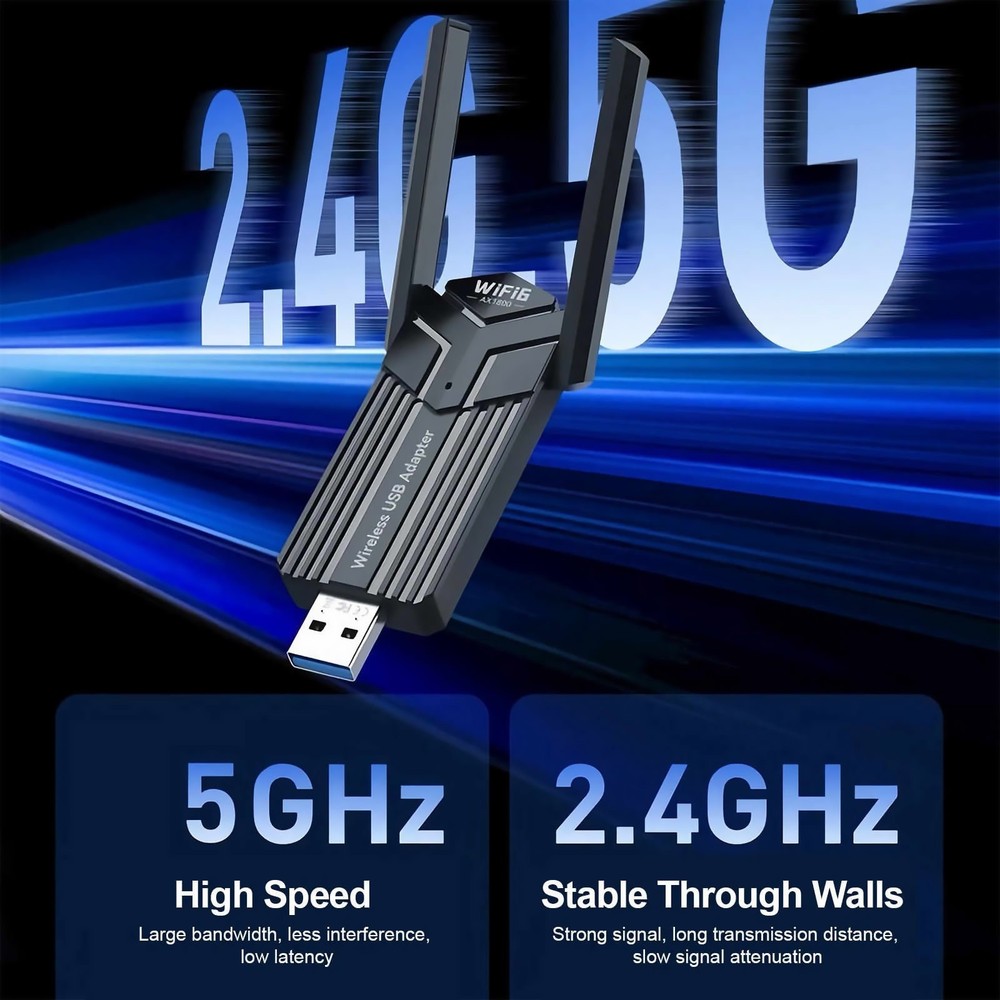 WiFi 6 USB Network Adapter AX1800 for Computer Desktop with Rotatable Antennas