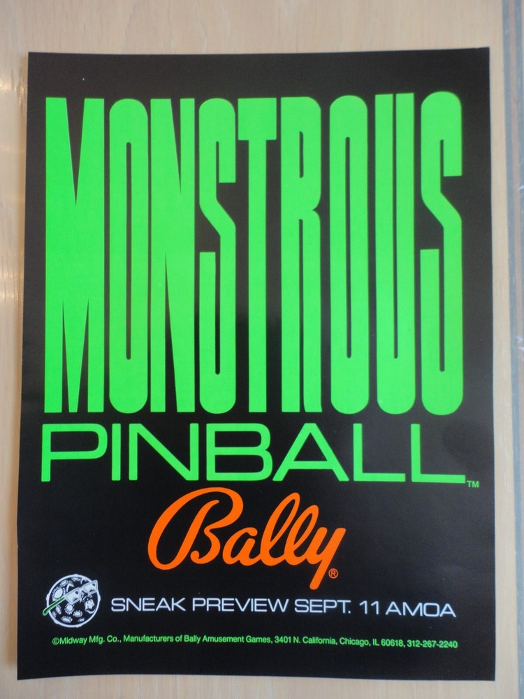 Monstrous Pinball Ad Original Magazine Pull Out Advertisement