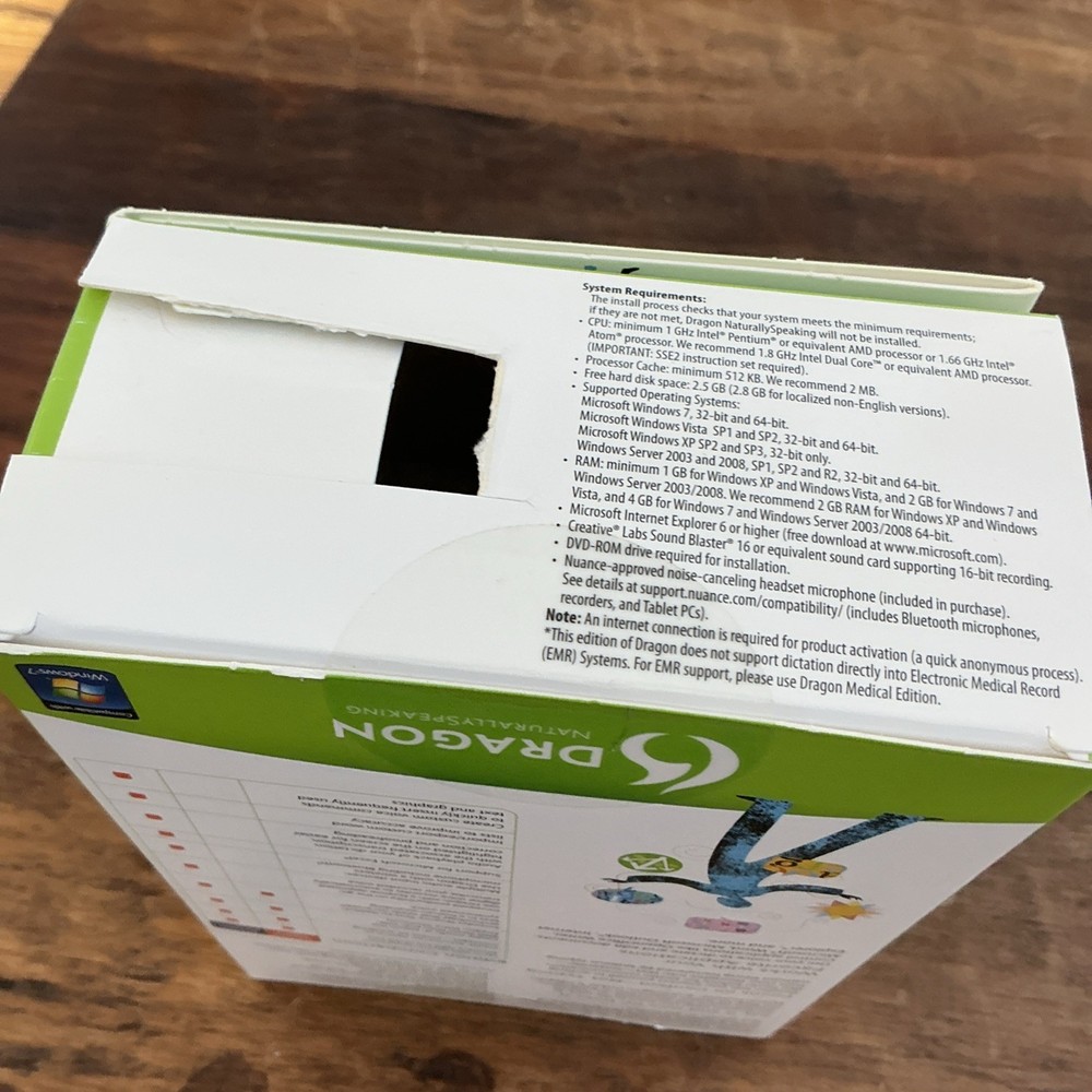 Dragon Naturally Speaking Home Version 11 Speech Recognition Software w/Head Set