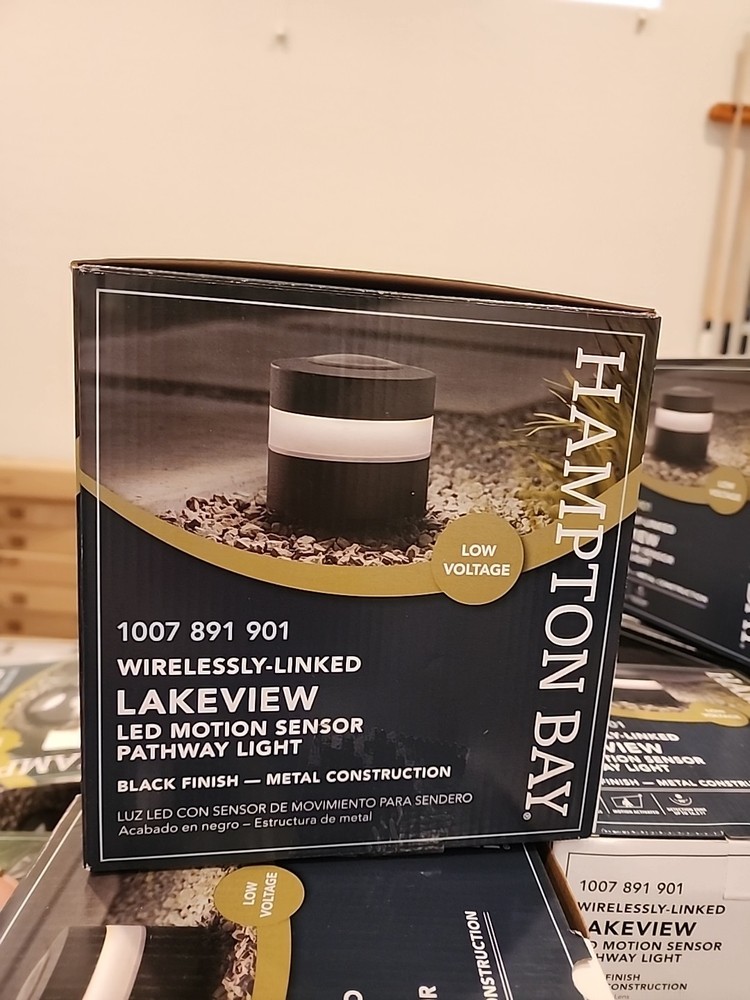 Hampton Bay Lakeview LED Motion Sensor Pathway Light Black Metal Wireless Linked