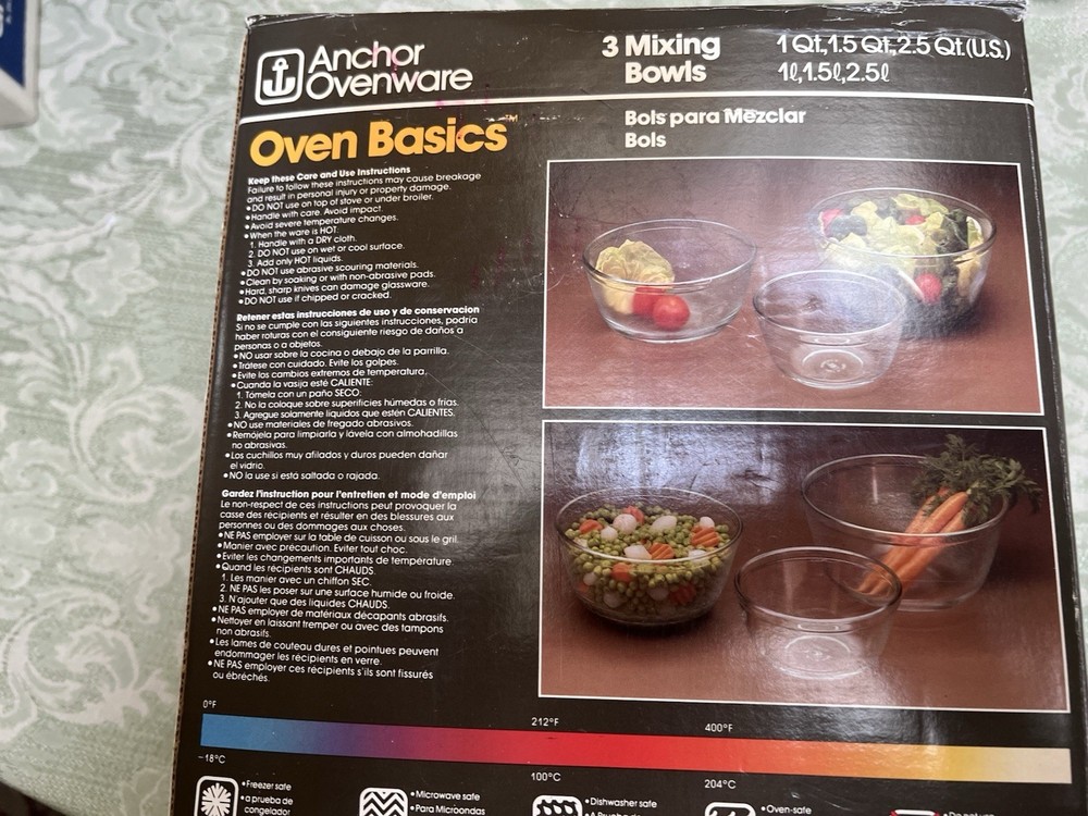 Anchor Ovenware 3-Piece Clear Mixing Bowl Nesting Set - Open Box - Vintage