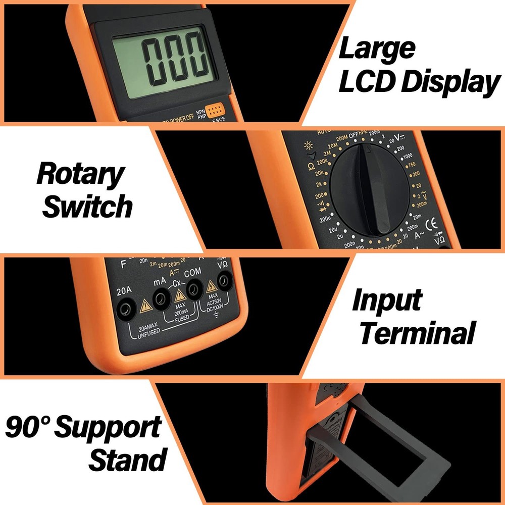 Digital Multimeter AC DC Voltmeter Ohm Volt Amp Tester Resistance Capacitance...