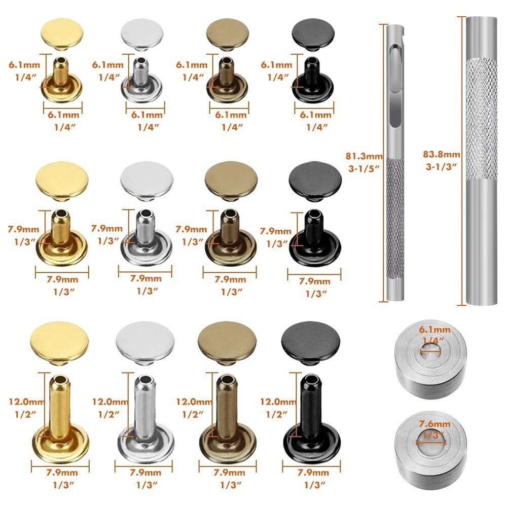 Durable Copper Leather Rivets Kit: 480 Sets with 3 Tools for Creative Projects