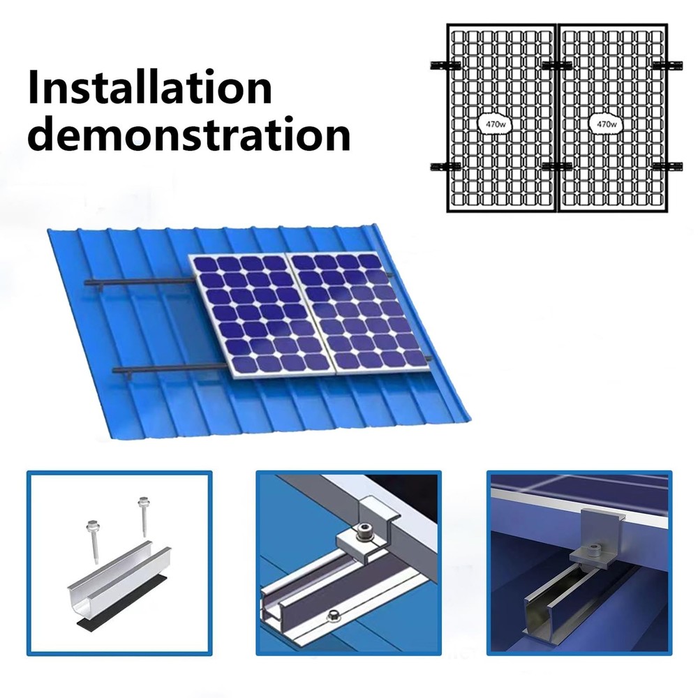 Solar Panel Bracket Kit, 12 Pcs Aluminium Mounting Rail 120mm, Solar Panel Mo...
