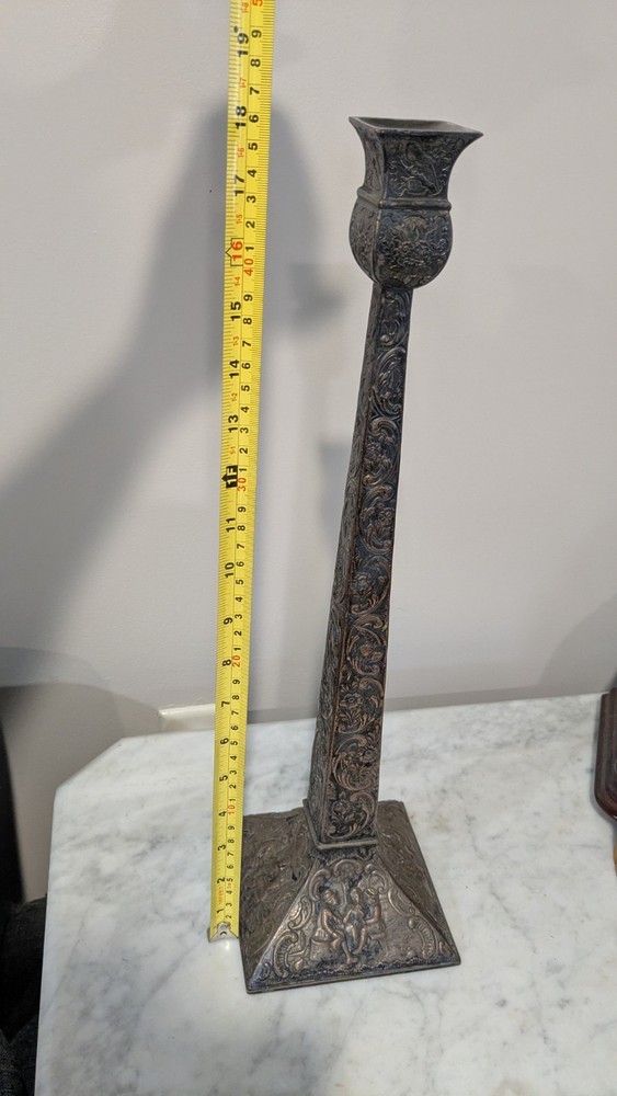 Antique E.G. Webster & Son Repousse Silverplate on Copper Candlestick