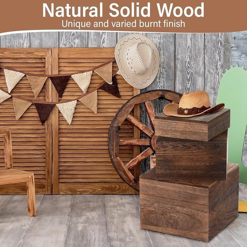 Rustic Wooden Buffet Risers Set Food Display Stands Versatile Event Decor New