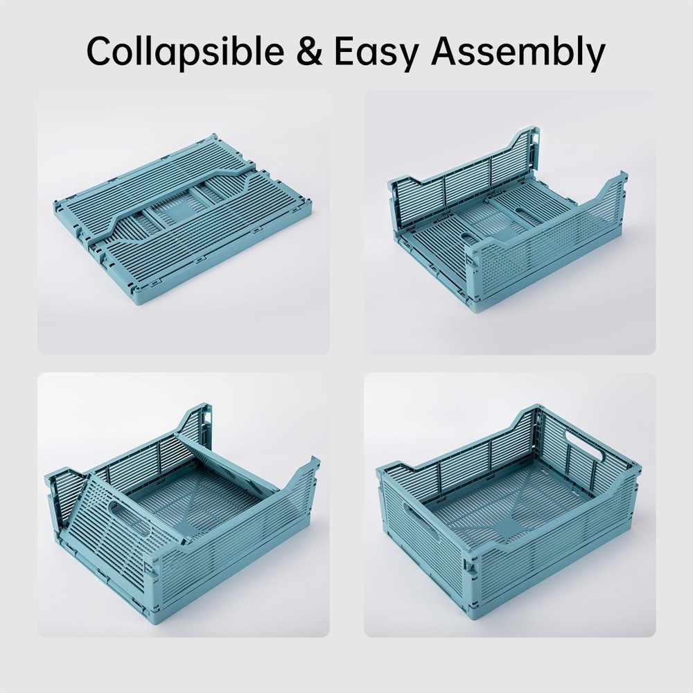 4 Pack Large Collapsible Storage Boxes Plastic Foldable Crate Desk Organizer Bin