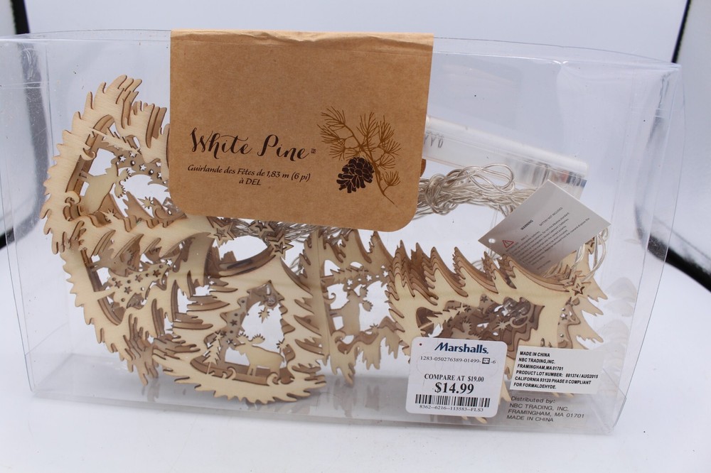 White Pine 6 ft Lighted Holiday Christmas Tree Garland String Set NIB