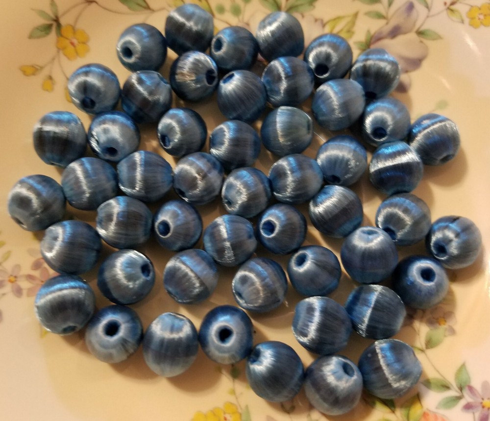 144 pcs Vintage Silk Thread Wrapped Craft Beads 10mm Round Blue Gray