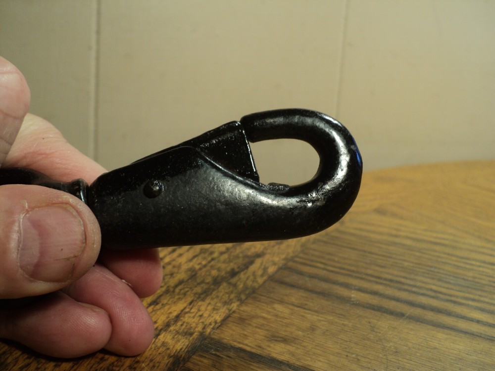 Vintage Steel Swivel Snap Hook w/ Pull Open Spring Latch Tool 4-3/8" Long