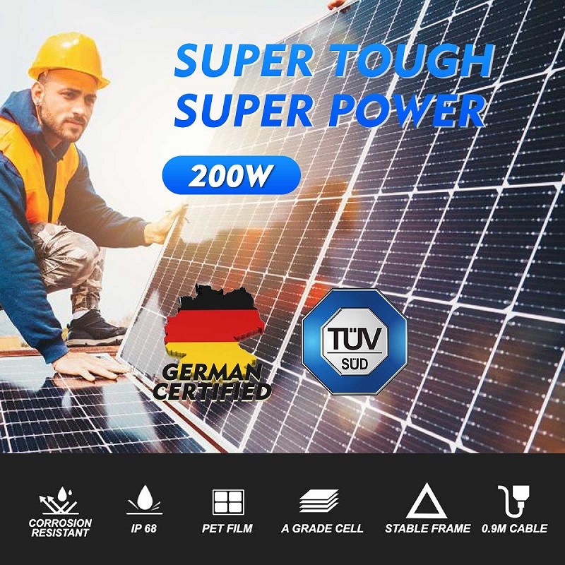 200W 12V Monocrystalline Solar Panel High Efficiency Marine RV Off-grid System