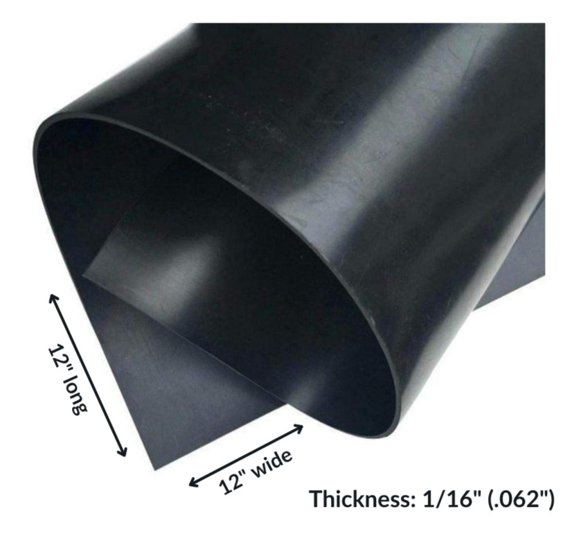Neoprene Rubber Sheet Solid 1/16 Thick x 12" Wide x 12" Long 60A Duro, Black