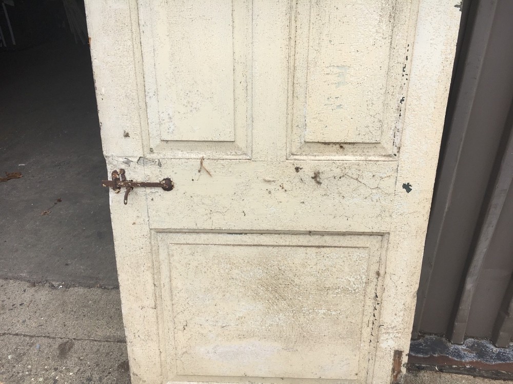 c1830 Raised panel door old crusty paint 77 x 29.5" - Five panel old hardware